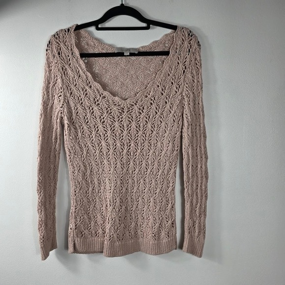 LOFT Sweaters - LOFT Pink Crochet Knit V Neck Long‎ Sleeve Sweater Top Size S Lightweight